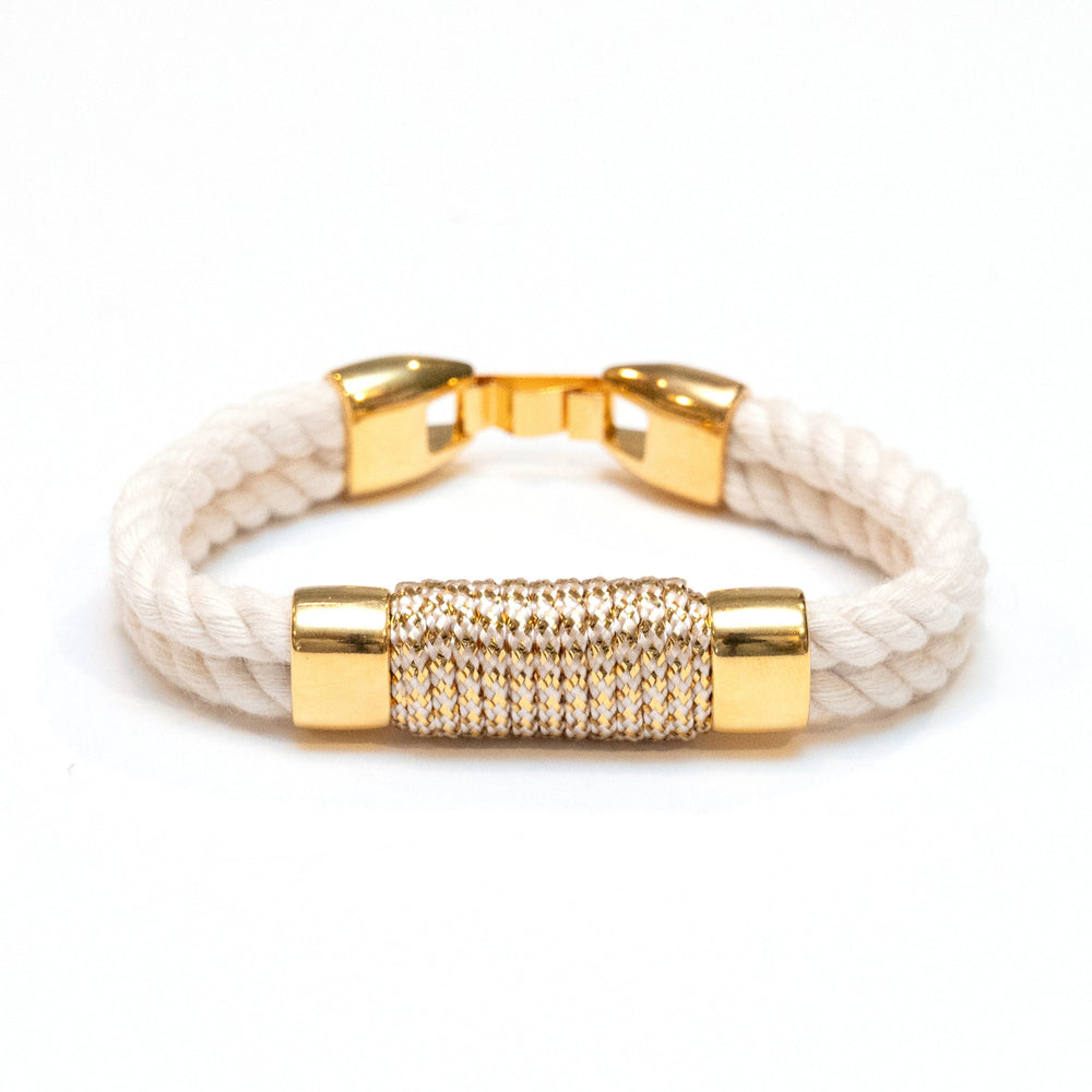 Nautical Ivory Rope & Gold Half Hook Clasp Bracelet - Allison Cole