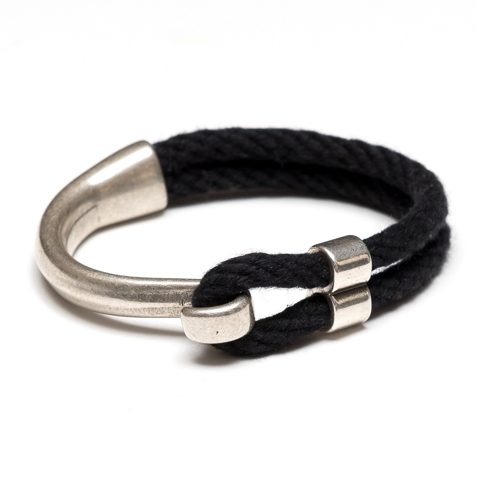 Nautical Black Rope & Silver Half Hook Clasp Bracelet - Allison Cole Jewelry 7.5